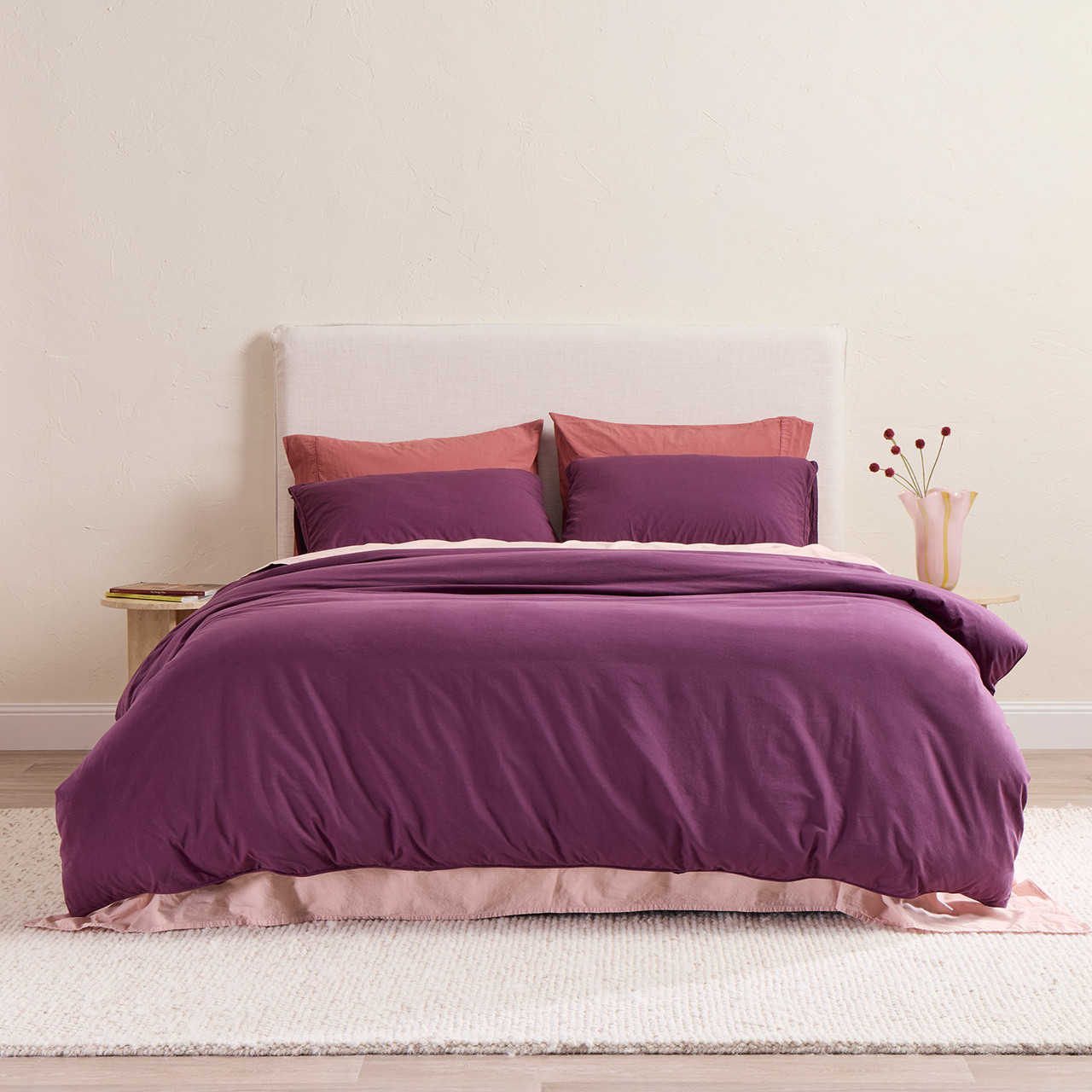 Stonewash Cotton Vivid Plum Quilt Cover Set
