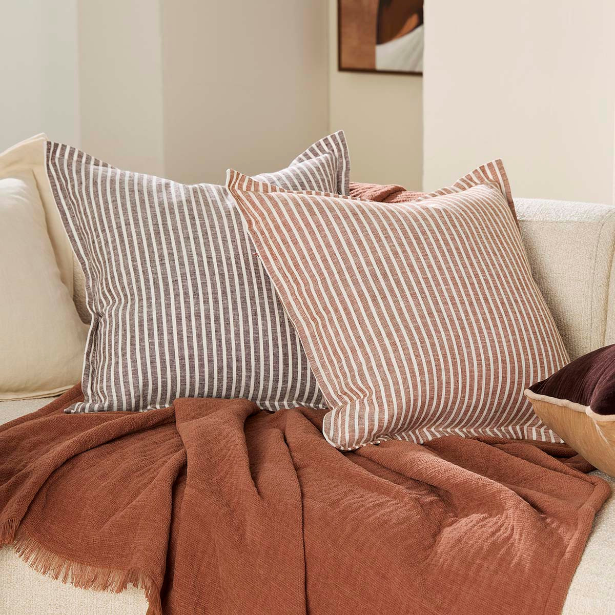 Sahara Linen Striped Square Feather Cushion