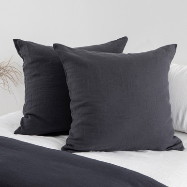 100% French Linen Pillowcase Pair- Charcoal Pinstripe
