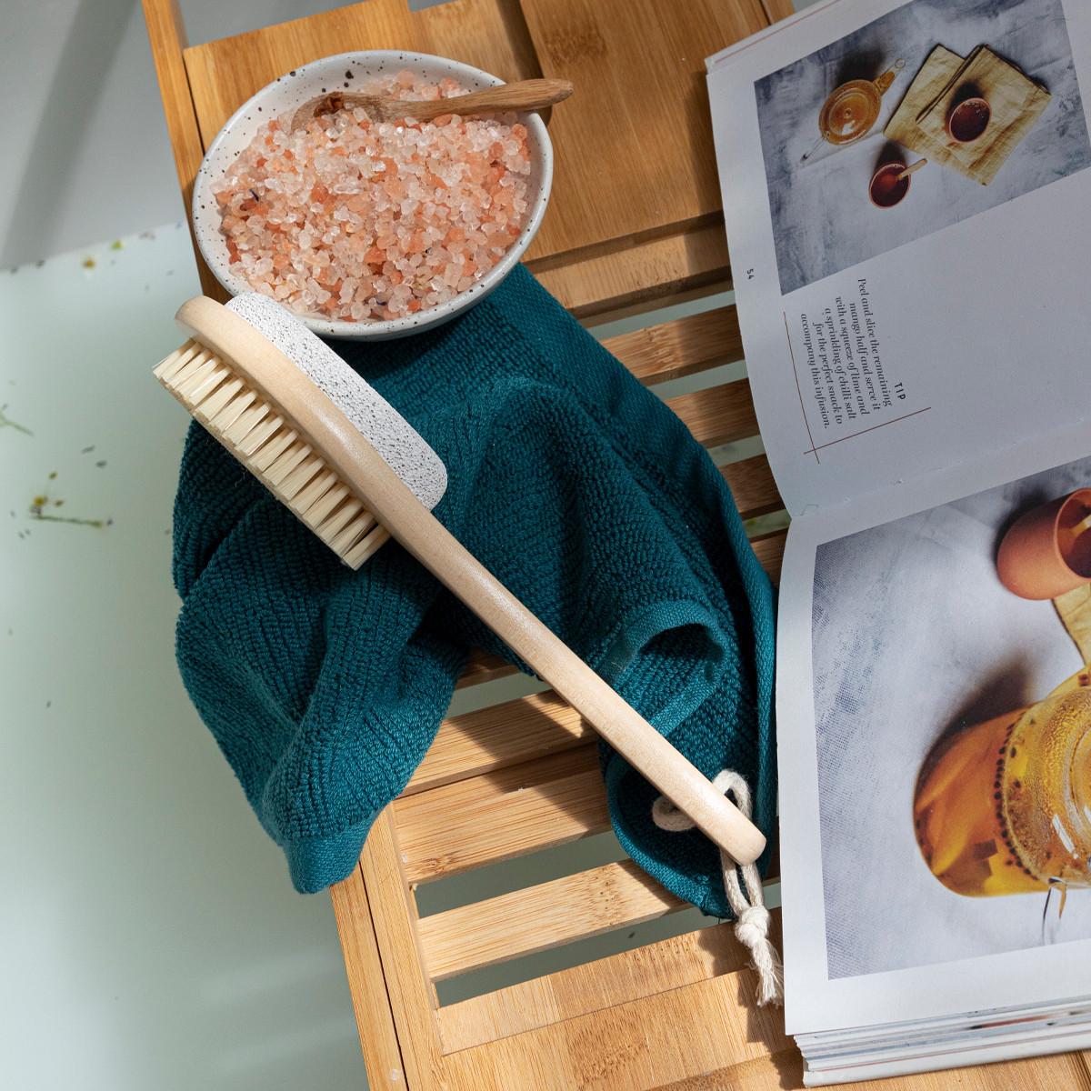 Wooden Bath Brush and Pumice Stone