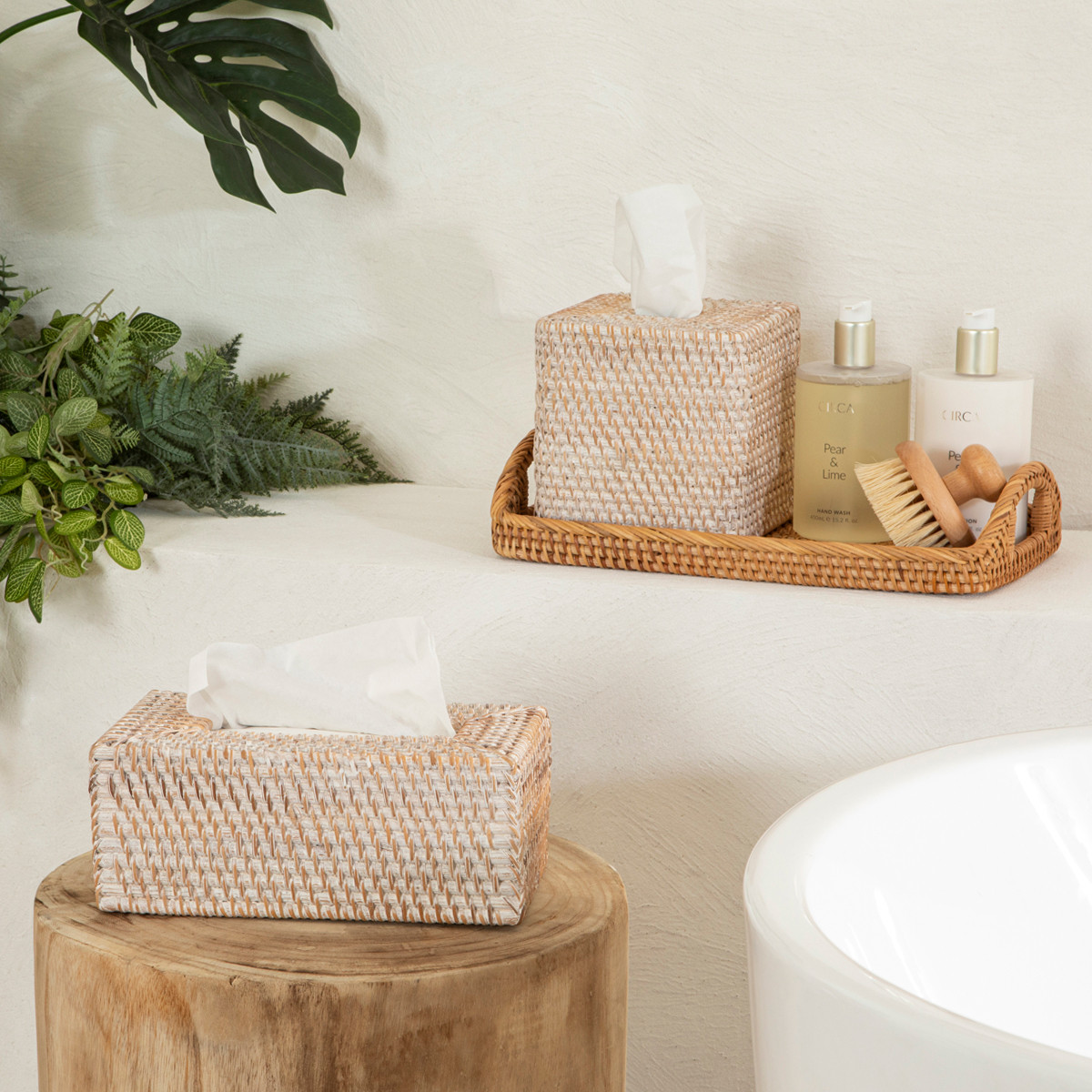 Rattan White Wash Tissue Box Cover Range
