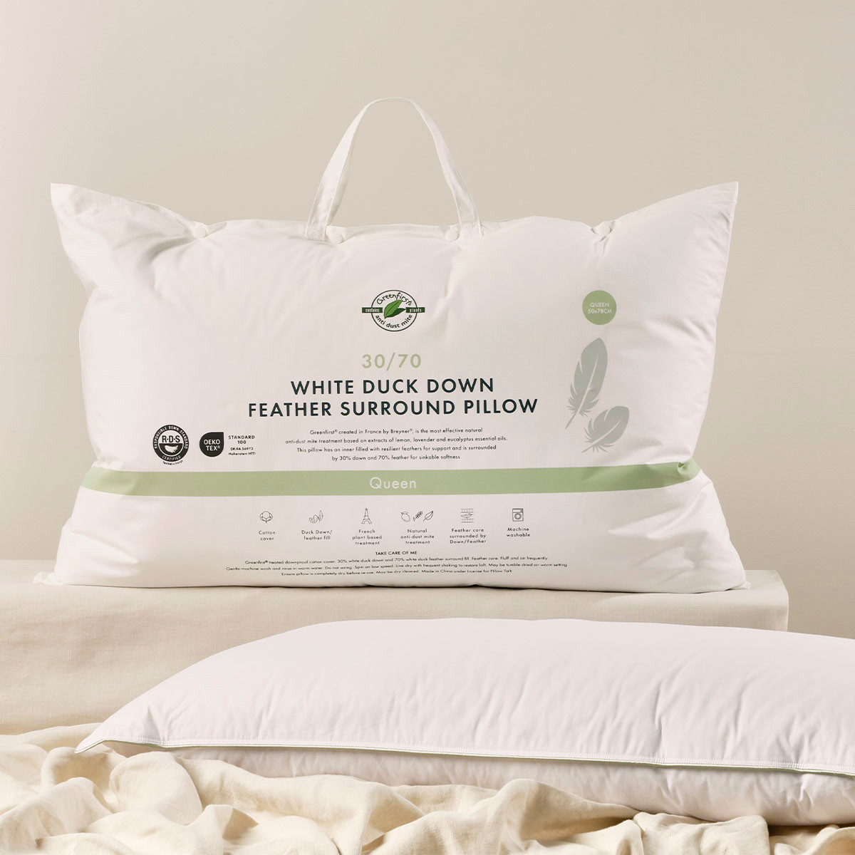 30/70 Duck Down Feather Queen Pillow