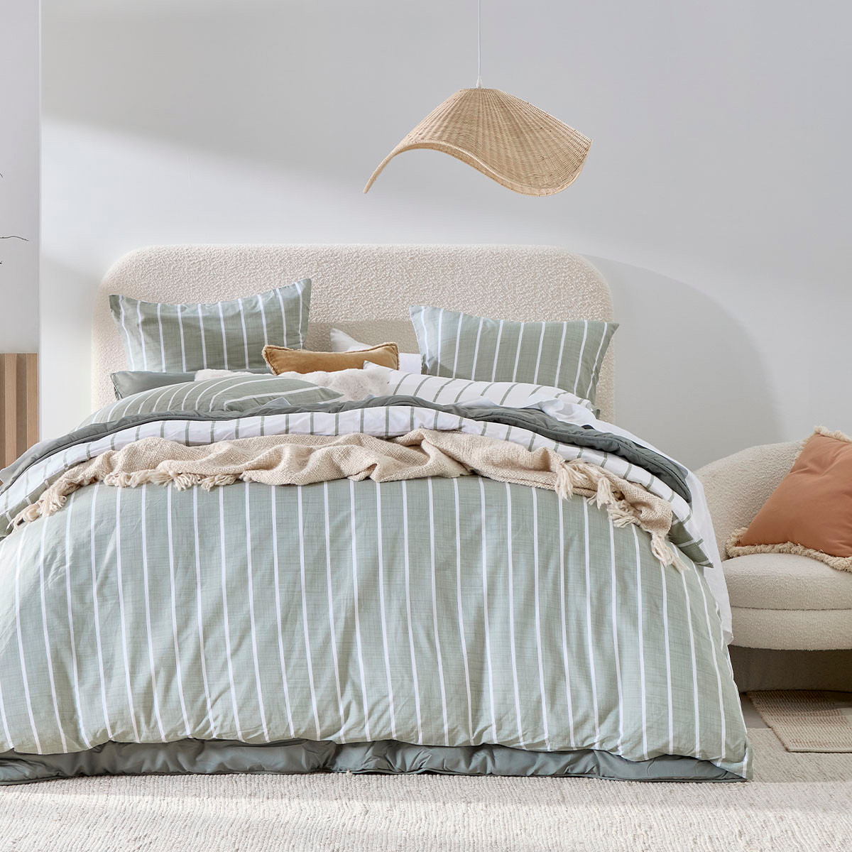 Adria Reversible Green Stripe Quilt Cover Set