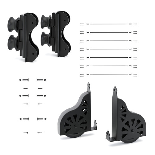 Quiet Glide Ladder Hardware Kit, 16in Wide, Curved Track Roller, Sunburst Wheel, Black