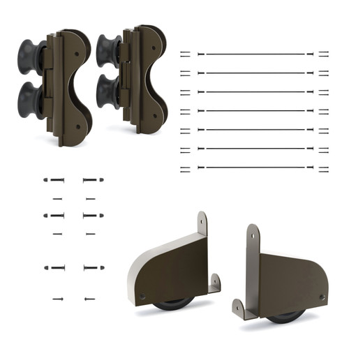 Quiet Glide Ladder Hardware Kit, 20in Wide, Curved Track Roller, Contemporary Braking Wheel, Oil Rubbed Bronze