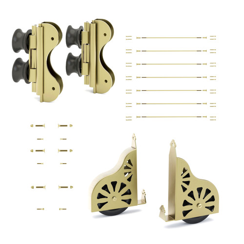 Quiet Glide Curved Track Double Roller Ladder Hardware Kit, Sunburst Wheel, Use With 16in  Ladder, Satin Brass