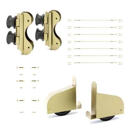 Quiet Glide Curved Track Double Roller Ladder Hardware Kit, Contemporary Braking Wheel, Use With 20in Wide Ladder,Satin Brass