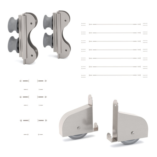 Quiet Glide Ladder Hardware Kit, 20in Wide, Double Roller, Contemporary Wheel, Satin Nickel