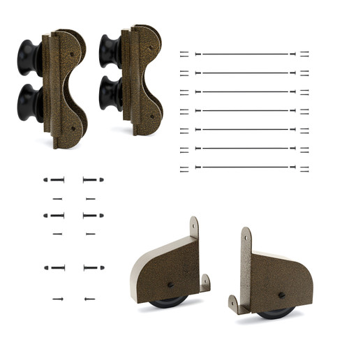 Quiet Glide Ladder Hardware Kit, 16in Wide, Double Roller, Contemporary Wheel, Antique Hammered Brass