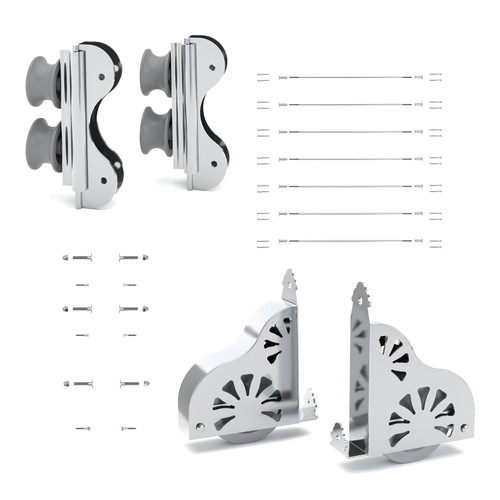 Quiet Glide Ladder Hardware Kit, 16in Wide, Double Roller, Sunburst Braking Wheel, Chrome