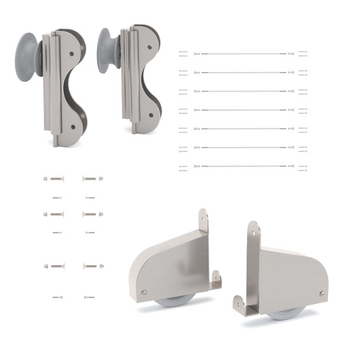 Quiet Glide Ladder Hardware Kit, 16in Wide, Single Roller, Contemporary Wheel, Satin Nickel