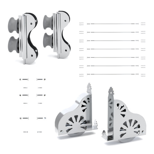 Quiet Glide Ladder Hardware Kit, 20in Wide, Double Roller, Sunburst Braking Wheel, Chrome