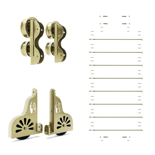 16" Wide Classic #1 Hardware Kit Satin Brass Roller Open Style Wheel