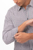 Men's Chocolate Heathered Gingham Long Sleeve Shirt  Contrast fabric on inner sleeve band, top right pocket, and inner collar band
