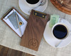 Custom walnut mini clipboard restaurant check presenter with engraved logo