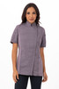 Women’s Springfield Chef Coat in Purple with short sleeves and modern zip front