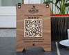 Walnut Tented Tabletop QR Scan Sign