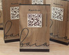 Engraved walnut QR code tabletop menu sign