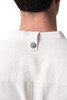 Back collar apron tab on Cardiff Chef Coat designed to keep apron straps neatly in place