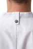 Back-collar apron tab on Somerville Chef Coat for securing apron straps