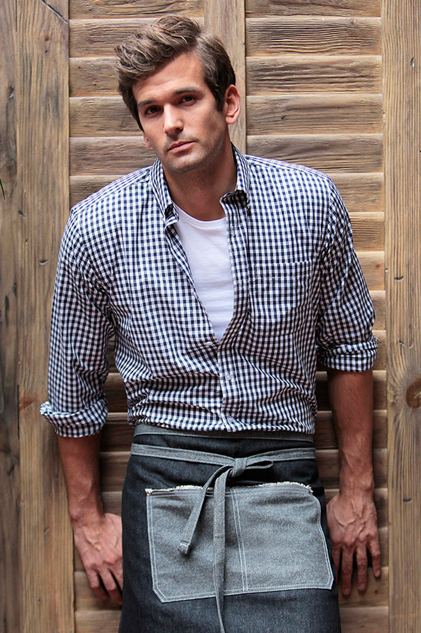 Men's Blue and White Gingham Shirt