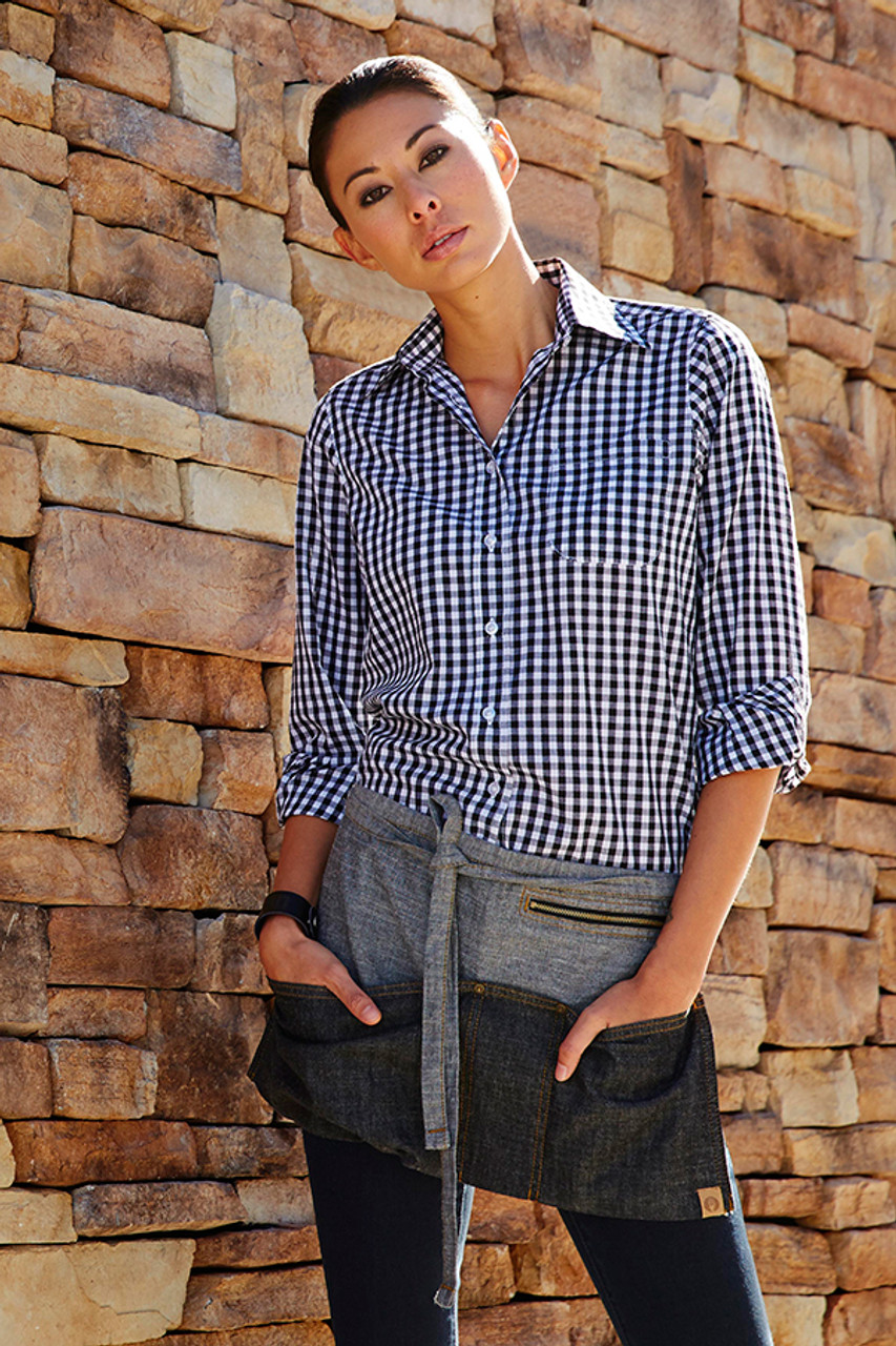 ladies blue and white checked shirt