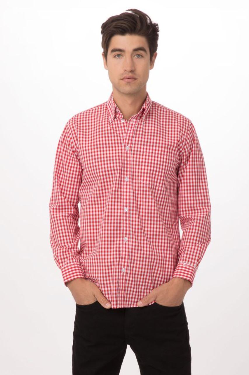 Men's Red and White Gingham Shirt