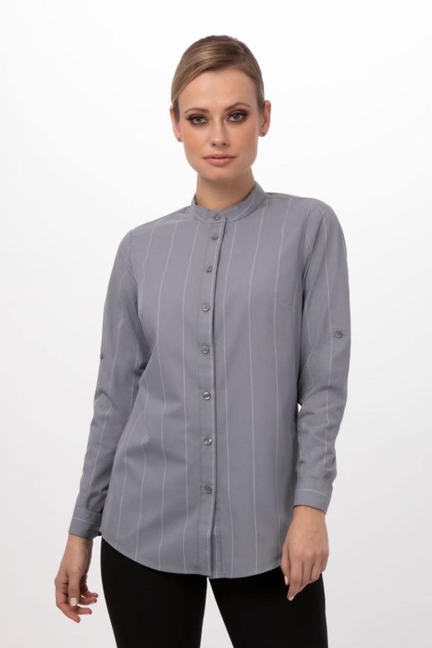 Womens Voce Striped Banded Collar Shirt