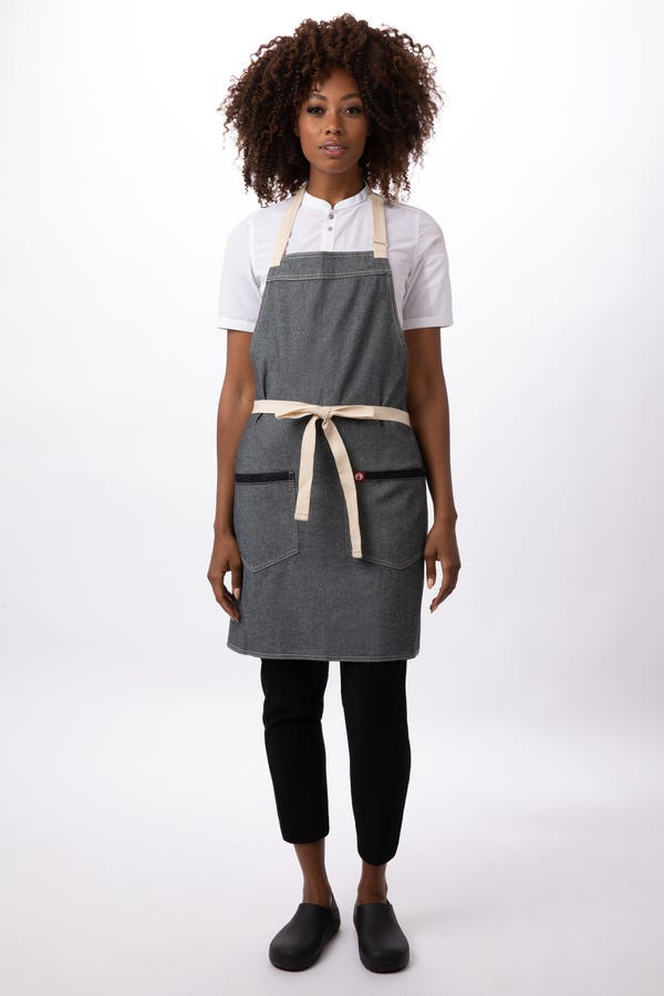 Ridgewood Bib Apron – Adjustable Neck, Double Pockets, Contrast