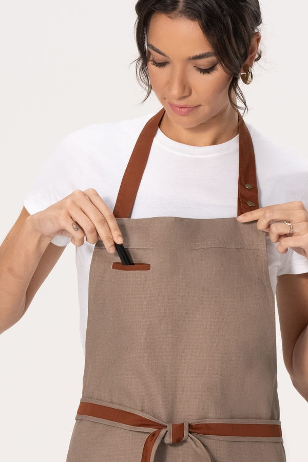 Fileas Bib Apron – Taupe with Contrasting Neck Strap (Unisex)