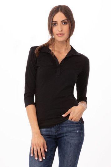 Definity Women's Black V-Neck Polo Knit Shirt