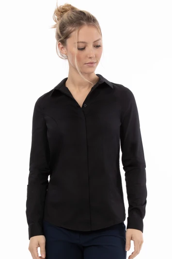 Women’s Premium Formal Dress Shirt in black with concealed placket and long sleeves