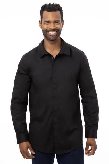 Premium Formal Dress Shirt in black with concealed placket and long sleeves