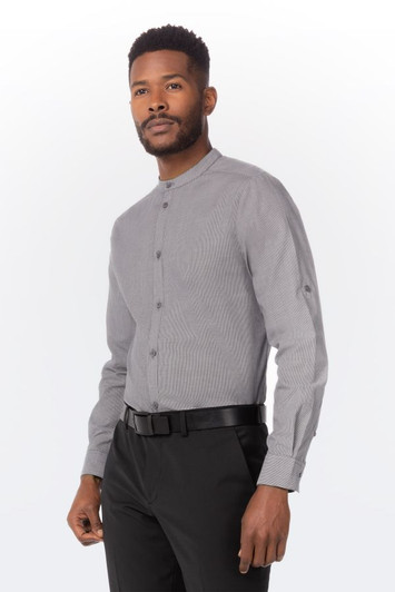 Men’s Verismo Shirt in black with banded collar and slim fit