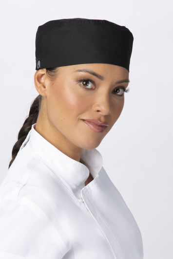 Recycled Cool Vent™ chef beanie in black with adjustable closure