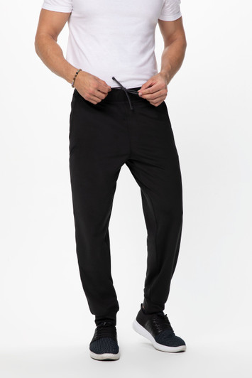 Front view of Jogger 2.0 in black showing tapered fit and drawcord waistband