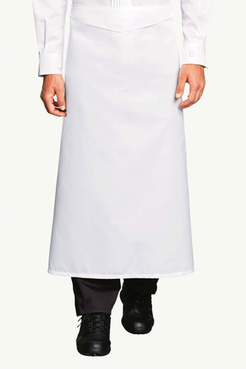 Front view of 100% cotton chef apron with fold-over front panel