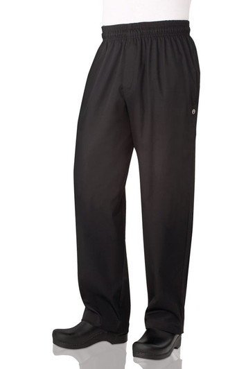 Baggy chef pants with zipper fly and drawstring waistband