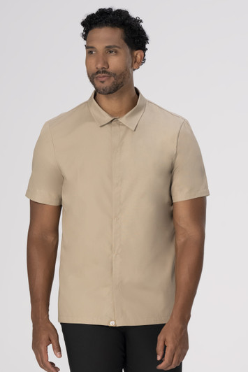 Durham Snap Work Shirt in Khaki with lightweight stretch fabric and short sleeves