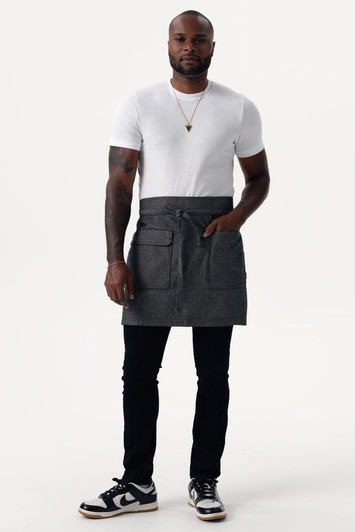 Utility Half Bistro Apron in Black Natural with durable 100% cotton canvas construction