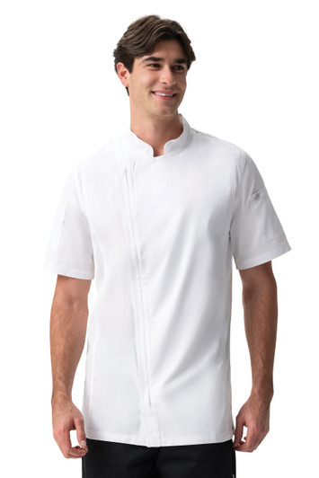 Front view of Men’s Springfield Tall Chef Coat with zipper closure and tailored fit
