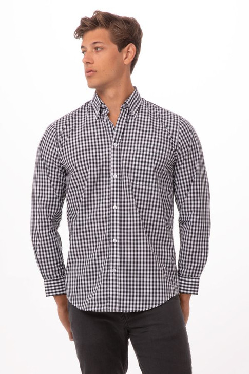 Men's Black and White Check Gingham  Shirt