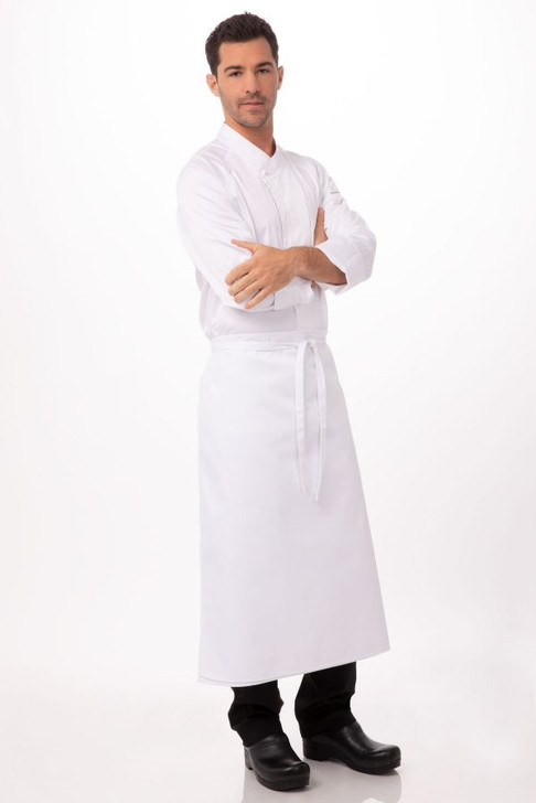 "White four-way chef apron with flip design