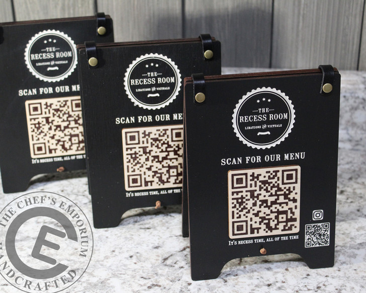 Multiple Scannable QR' Sign in Black Stained Birch