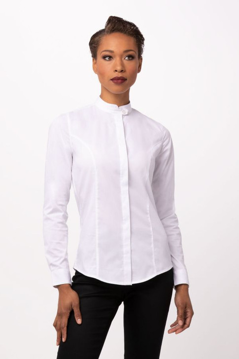 Women's  White Formel Banded Collar Shirt