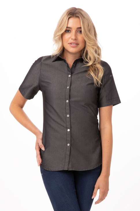 Womens Black Detroit Short-Sleeve Denim Shirt