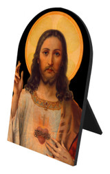 Antique Sacred Heart Arched Desk Plaque