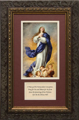 Immaculate Conception Matted with Prayer - Ornate Dark Framed Art