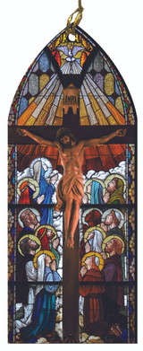 Crucifix with Saints Adoring Stained Glass Wood Ornament