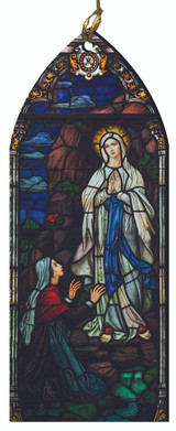Our Lady of Lourdes and St. Bernadette Stained Glass Wood Ornament